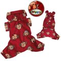Petpath Adorable Silly Monkey Fleece Dog Pajamas  Bodysuit With Hood Burgundy Extra Small PE341294